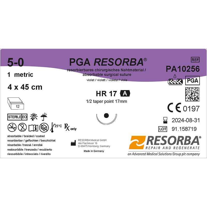 ПГА Ресорба USP5-0 фіолет 4*45см, з кол.голками 17мм, контрол.витягання 1/2кола